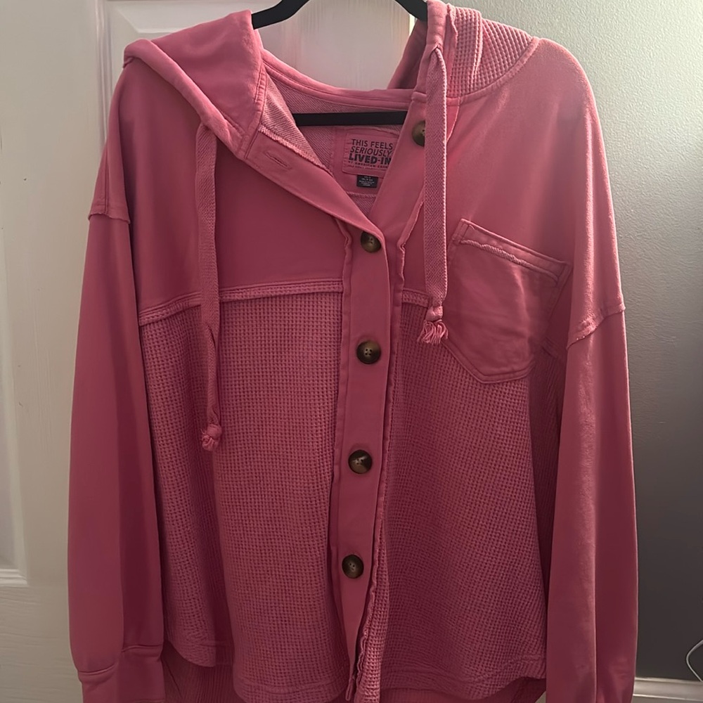 American eagle waffle hooded jacket. Pink size extra small